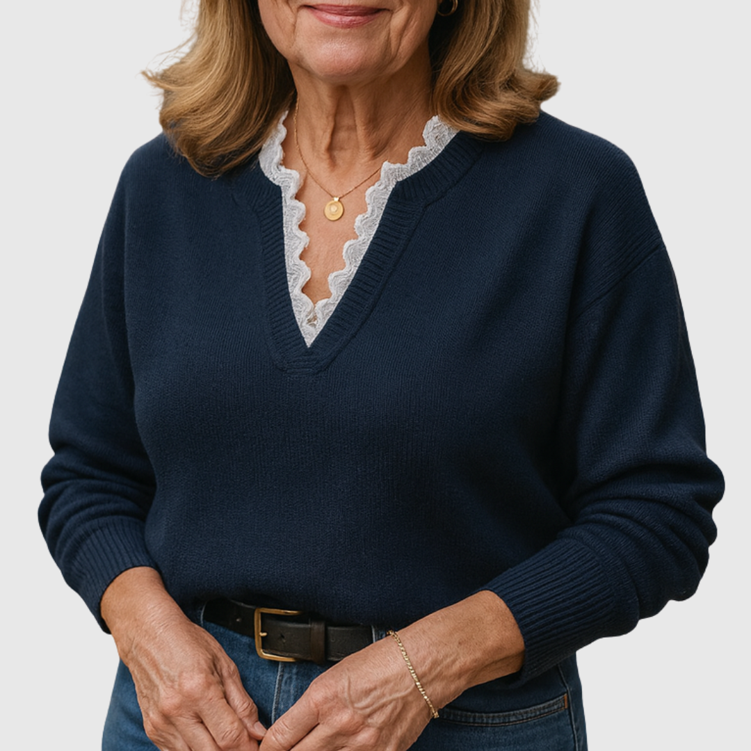 Lace Trim V-Neck Sweater