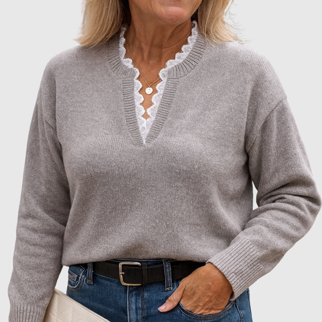 Lace Trim V-Neck Sweater