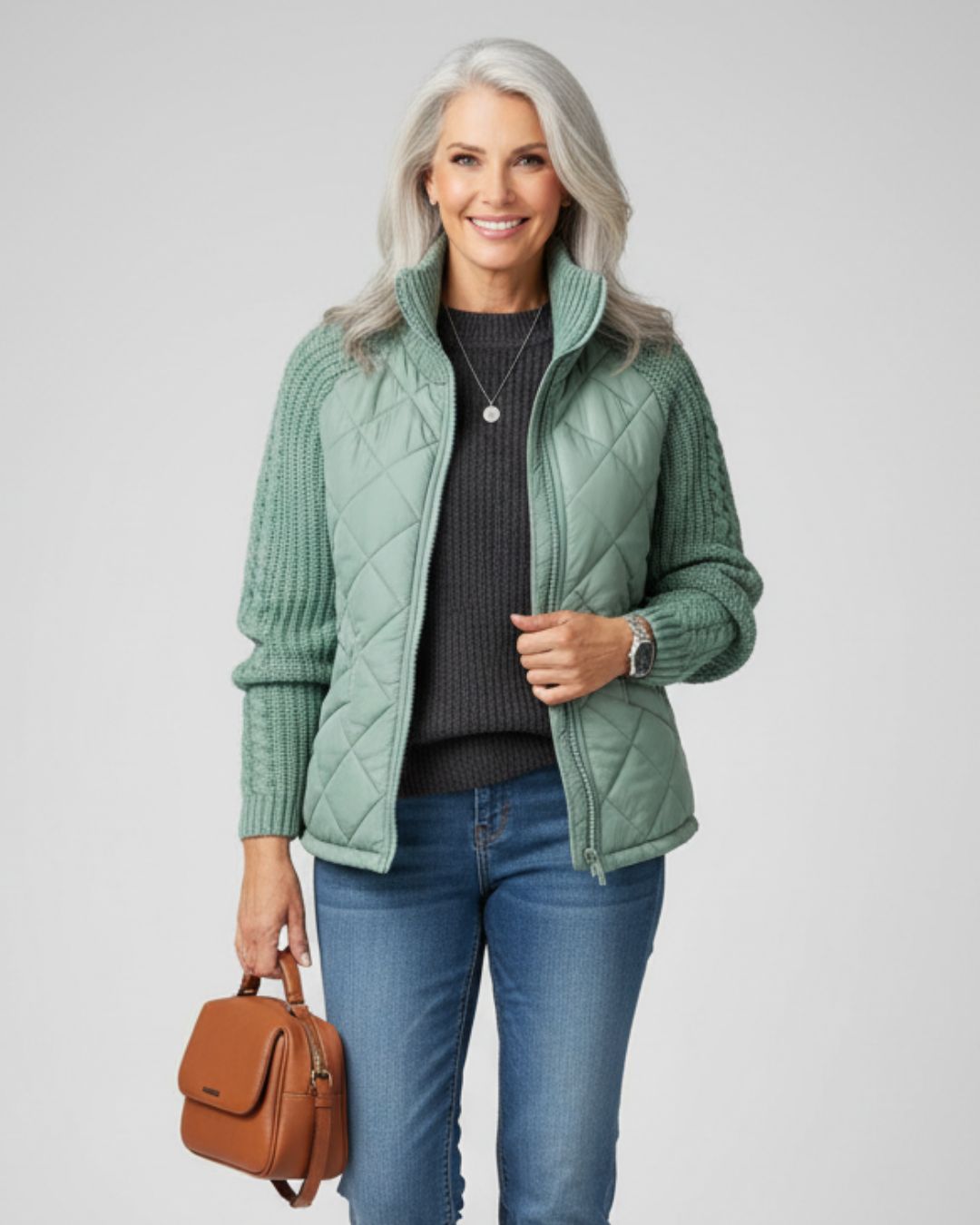 Quilted Knit-Sleeve Jacket
