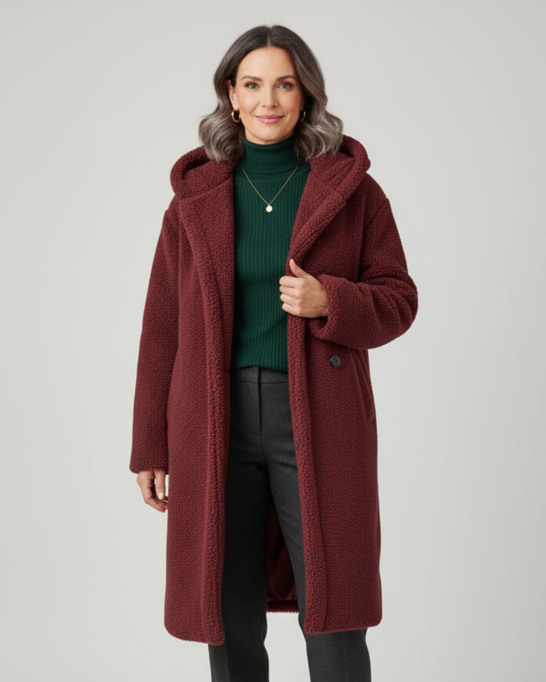 Long Fleece Hooded Coat