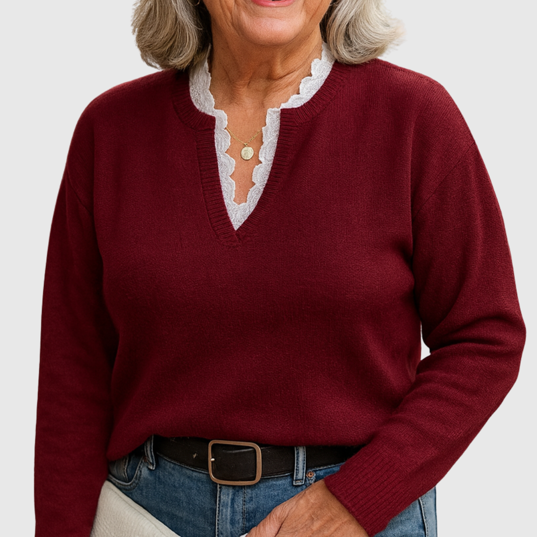 Lace Trim V-Neck Sweater