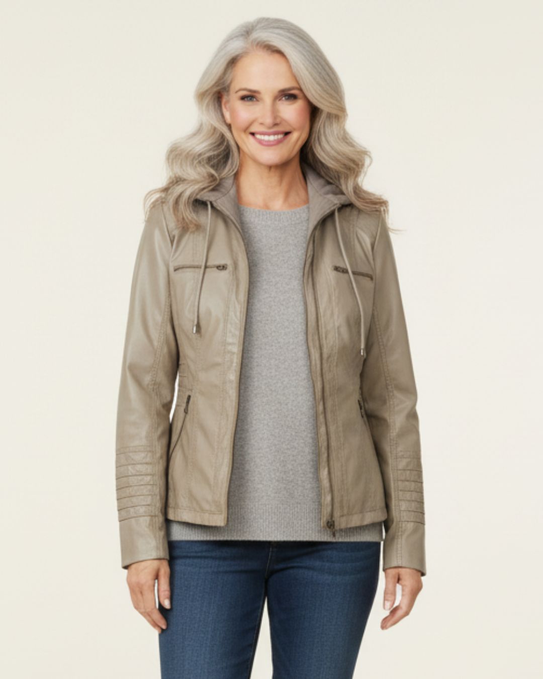 Leather Jacket With Removable Hood