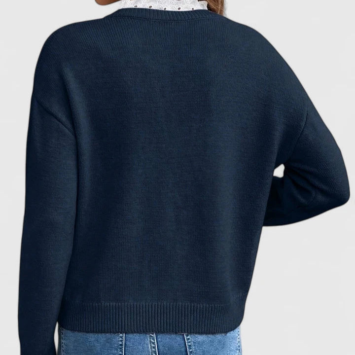 Lace Trim V-Neck Sweater