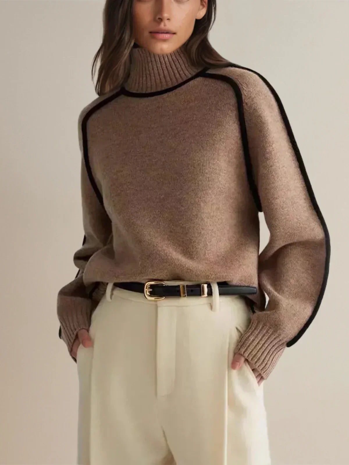 Contrast Trim Turtleneck Sweater