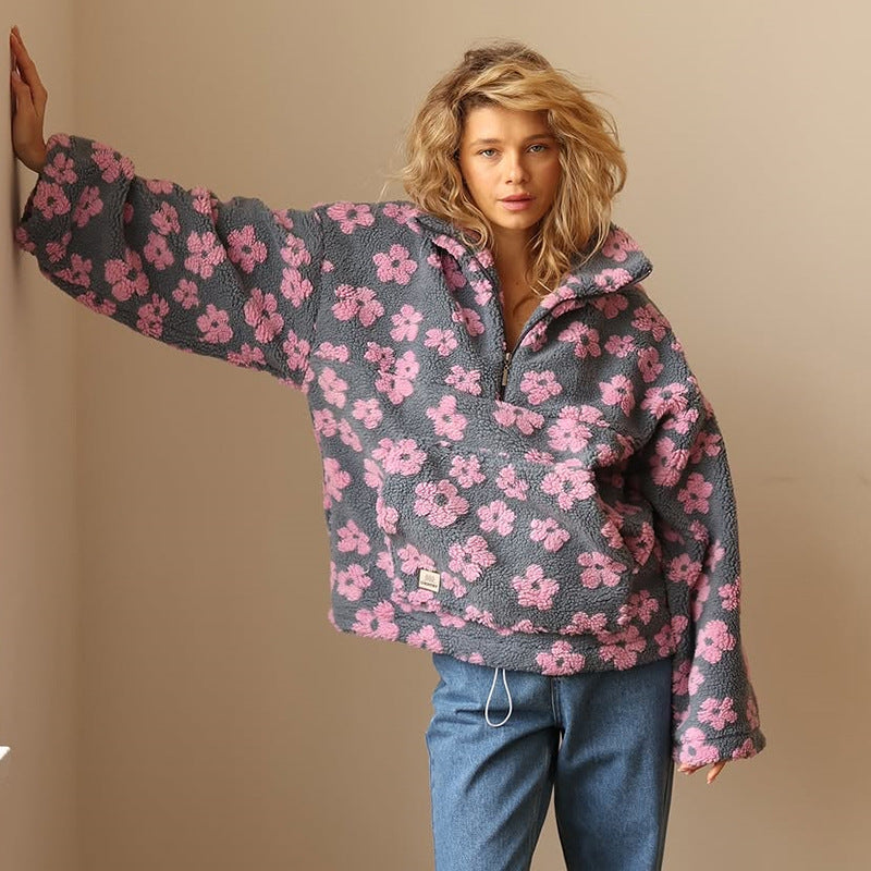 Floral Fleece Quarter-Zip Pullover